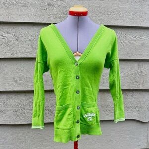 Hollister Green Button Up Cardigan Embroidered Front Pocket
